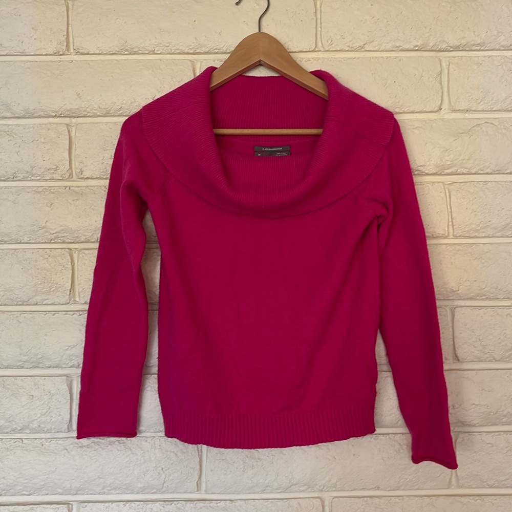 Hot pink Anthro off the shoulder/cowl neck sweater. XS